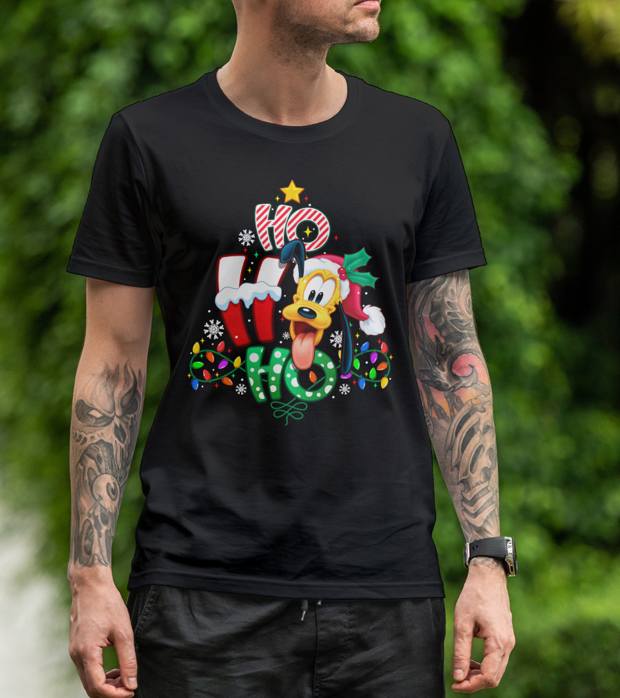Ho Ho Ho Pluto Christmas Lights And Snowflakes T-Shirt