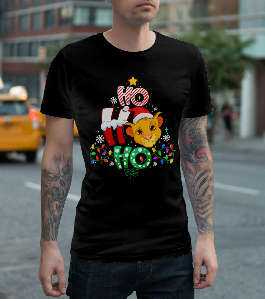 Ho Ho Ho Christmas Simba Lion King Holiday Lights T-Shirt