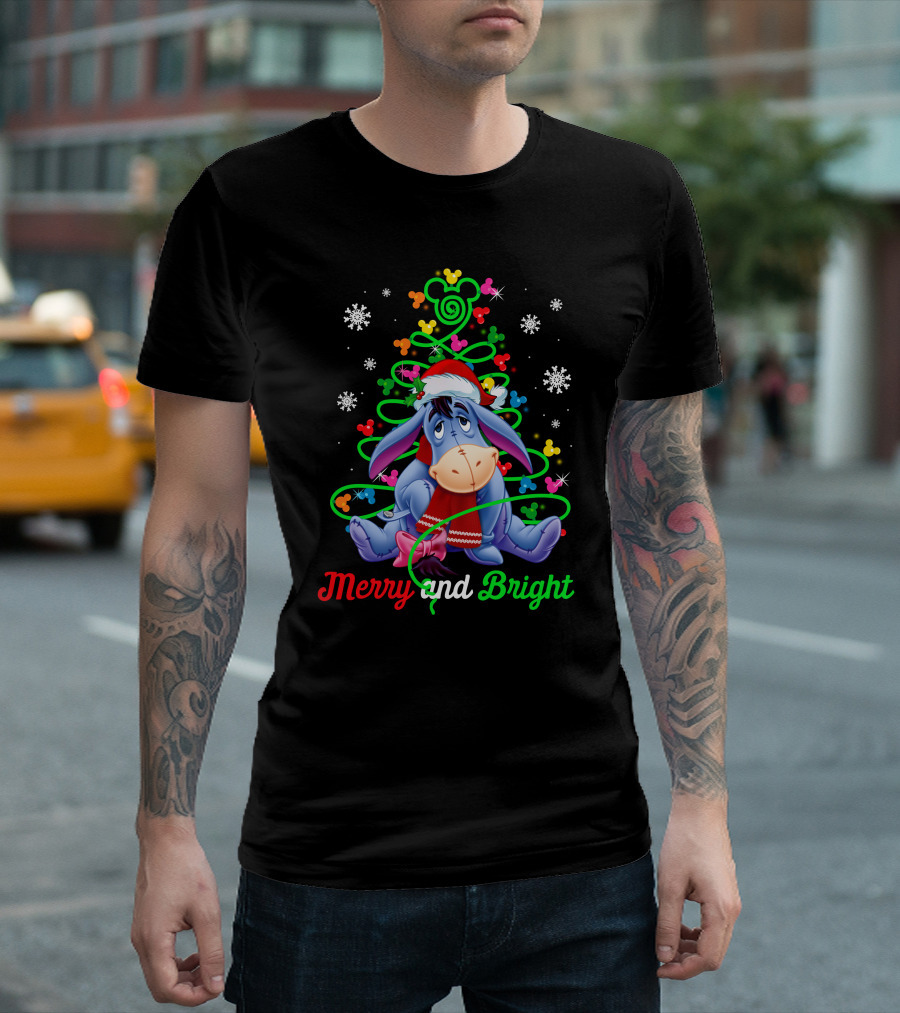 Eeyore Merry And Bright Christmas Tree Mickey Ornaments T-Shirt