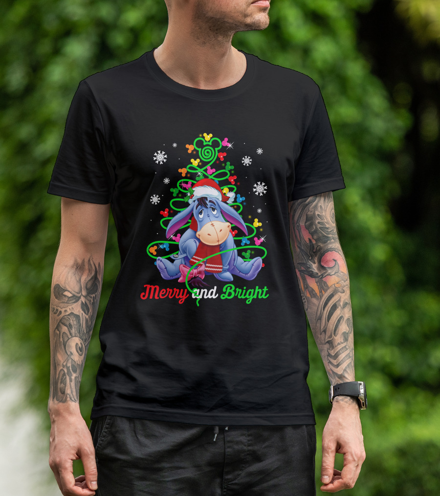 Eeyore Merry And Bright Christmas Tree Mickey Ornaments T-Shirt