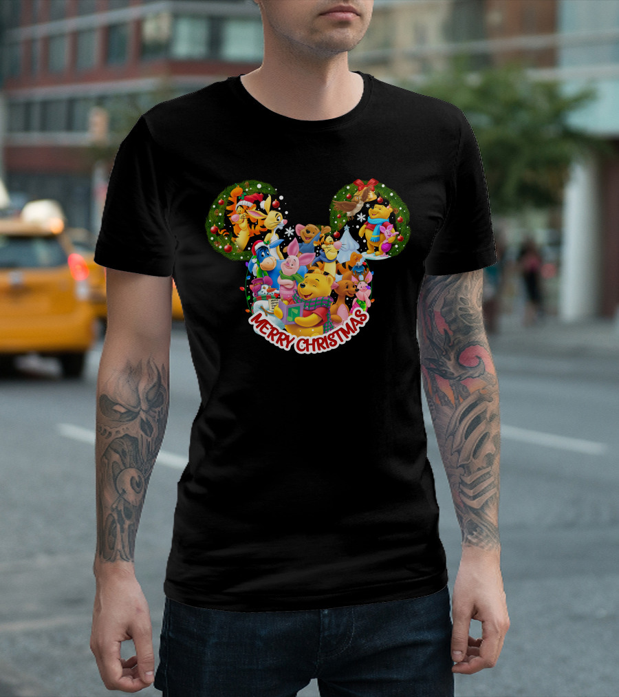 Merry Christmas Winnie The Pooh Disney Characters Mickey Ears T-Shirt