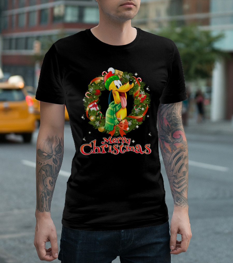 Merry Christmas Pluto Wreath Holiday Celebration T-Shirt