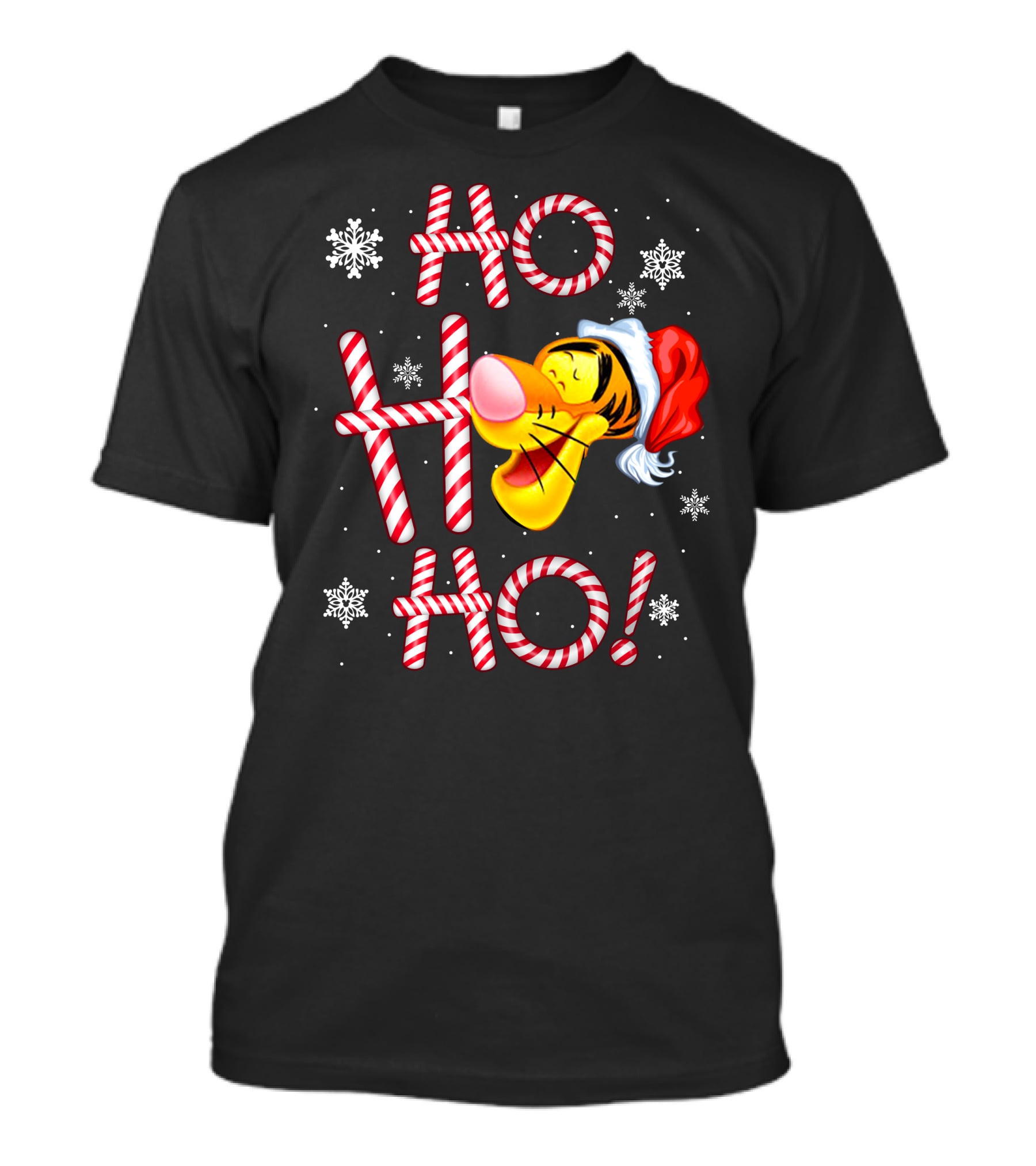 Tigger Ho Ho Ho Santa Hat Candy Cane Snowflakes T-Shirt