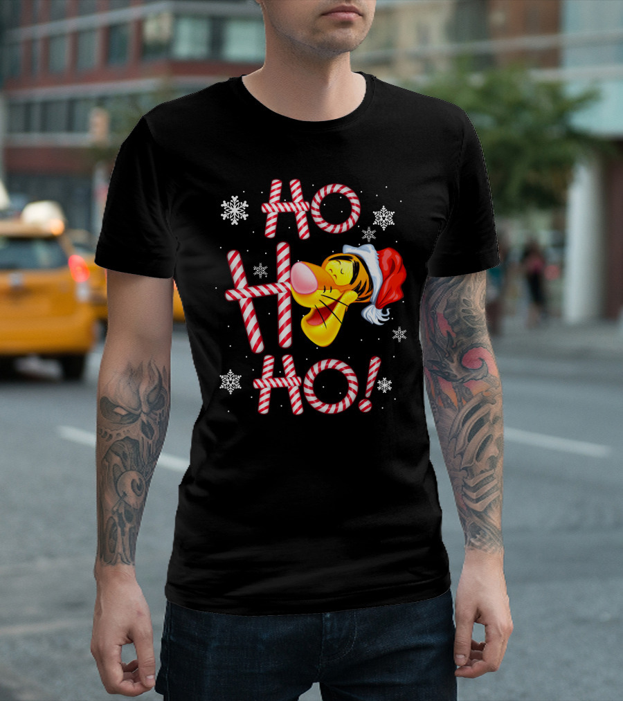 Tigger Ho Ho Ho Santa Hat Candy Cane Snowflakes T-Shirt