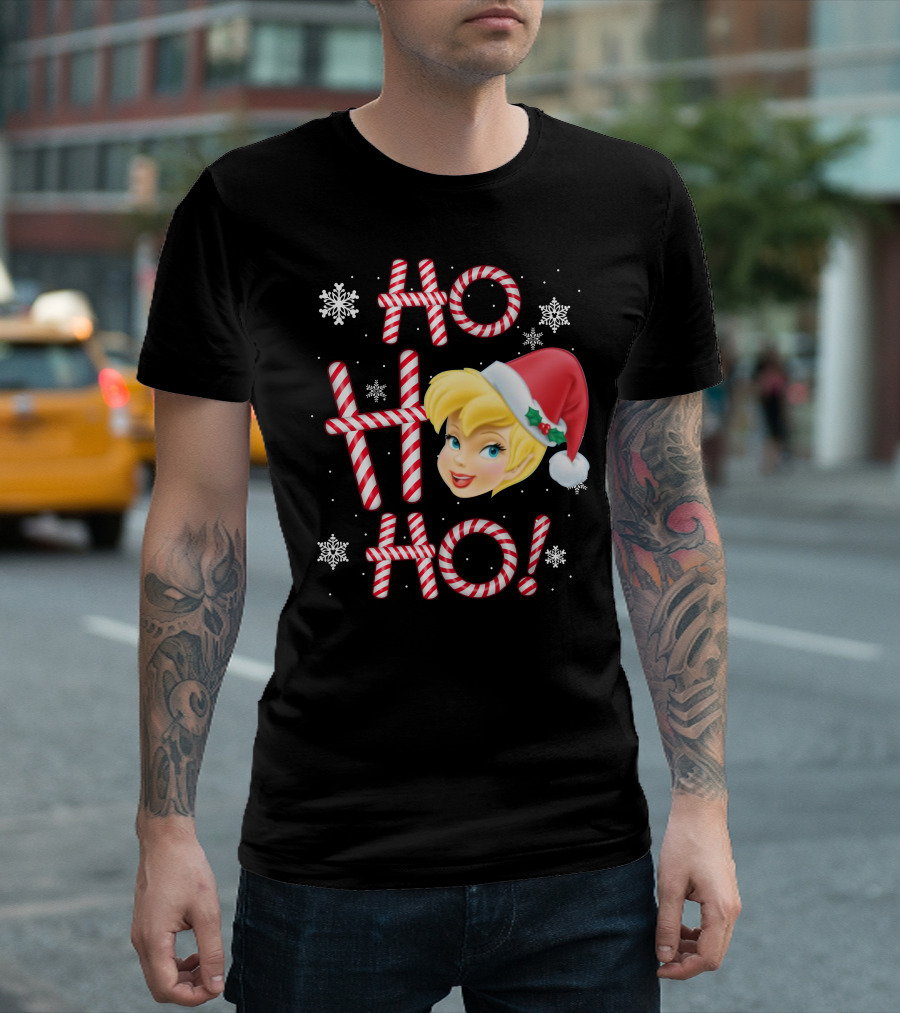 Ho Ho Ho Tinkerbell Christmas Candy Cane Snowflakes T-Shirt
