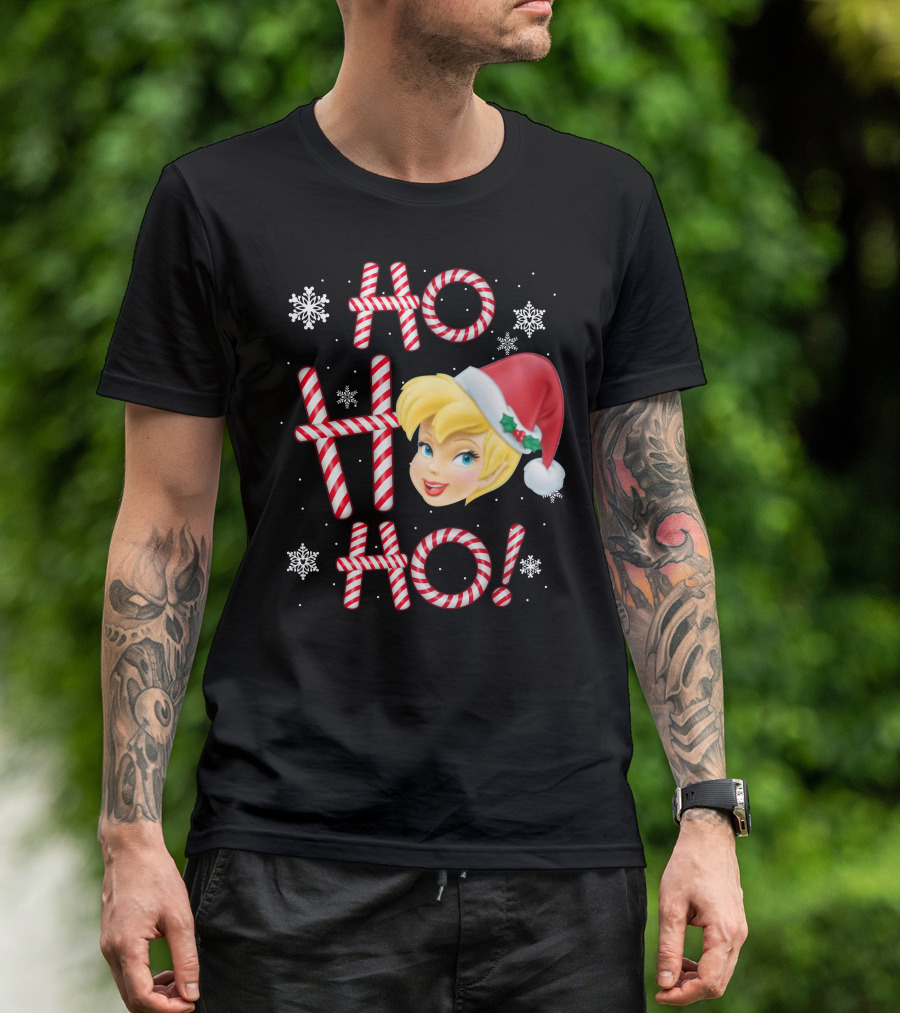Ho Ho Ho Tinkerbell Christmas Candy Cane Snowflakes T-Shirt