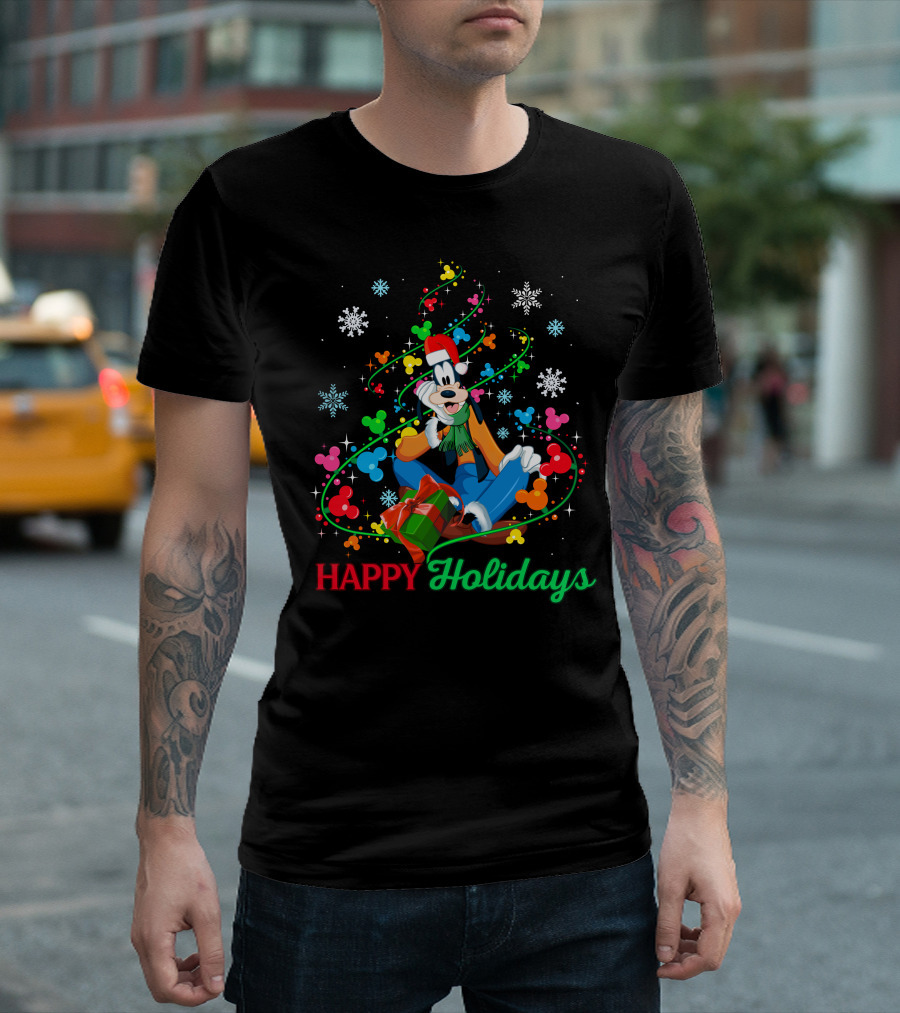 Happy Holidays Goofy Christmas Tree And Presents T-Shirt