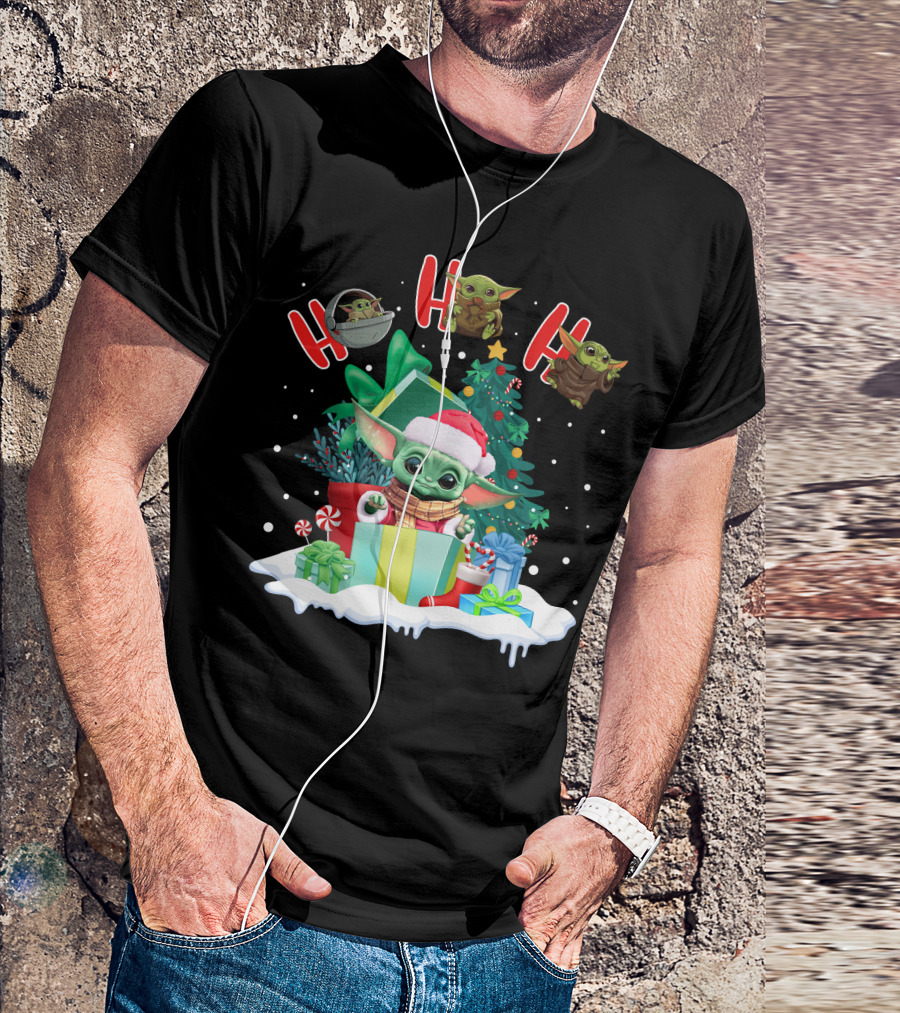 Baby Yoda Christmas Santa Hat Ho Ho Ho T-Shirt