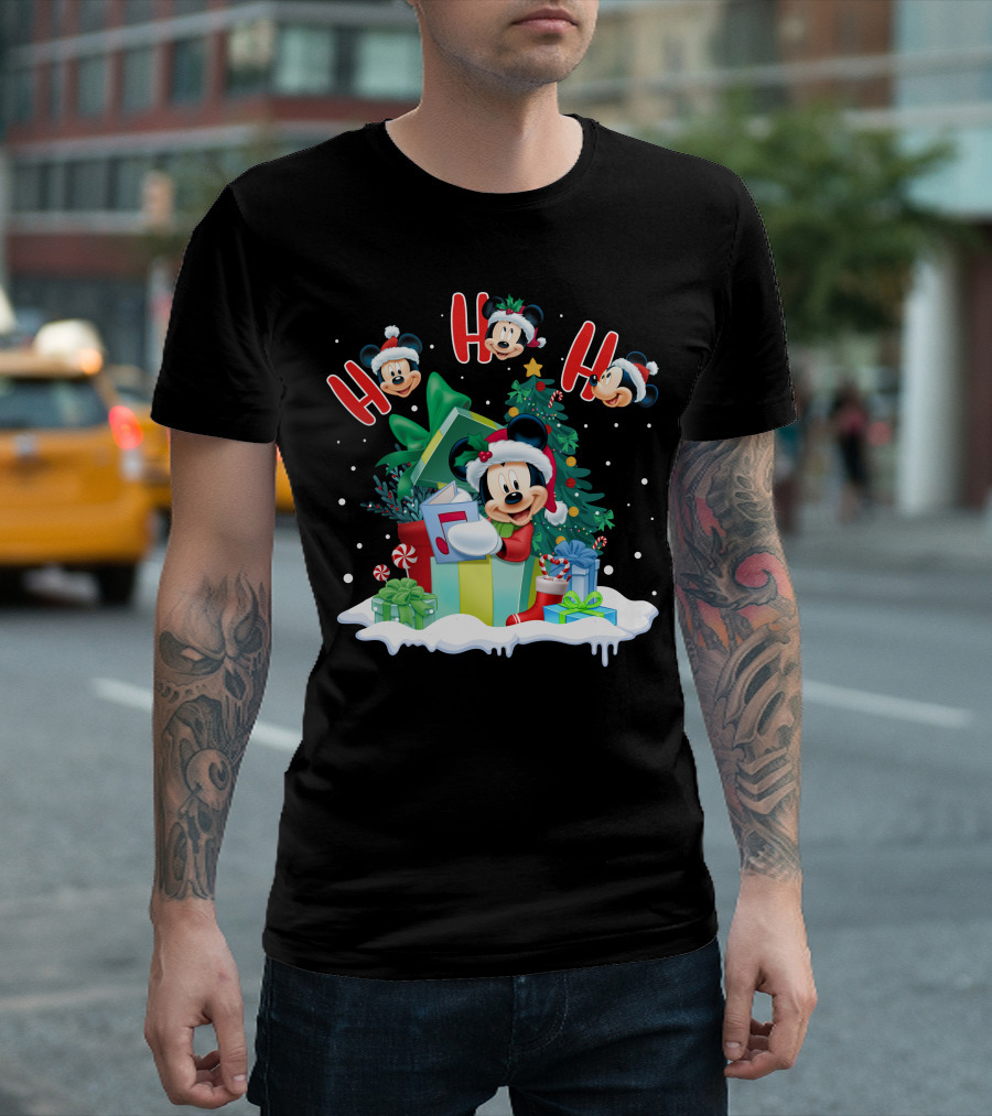 Mickey Christmas Holiday Cheer Ho Ho Ho Holiday Gifts And Tree T-Shirt