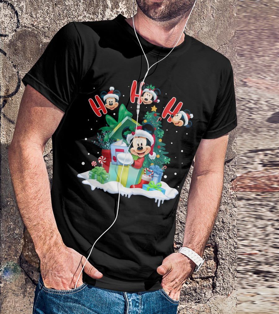 Mickey Christmas Holiday Cheer Ho Ho Ho Holiday Gifts And Tree T-Shirt