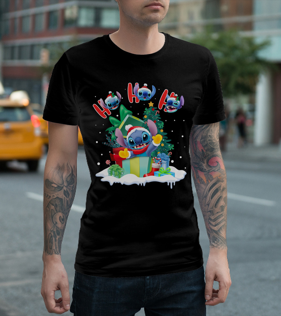 Stitch Holiday Ho Ho Ho Christmas Tree Presents T-Shirt