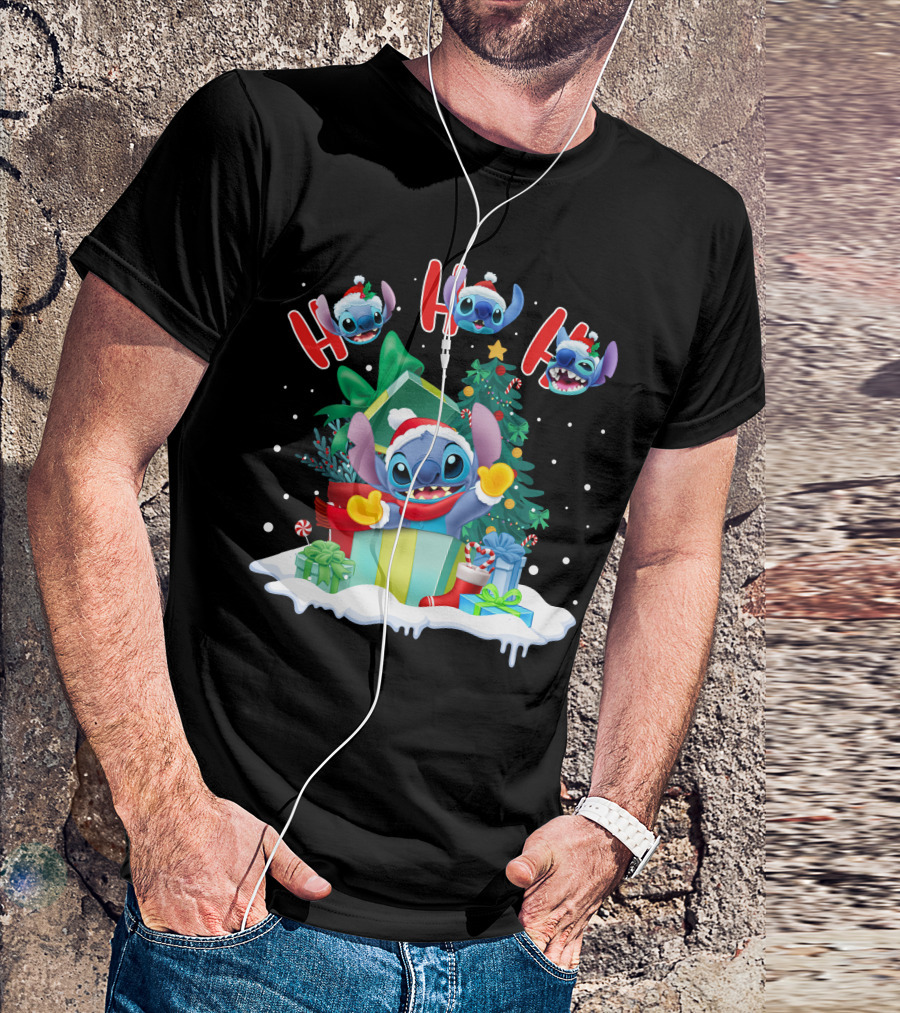 Stitch Holiday Ho Ho Ho Christmas Tree Presents T-Shirt