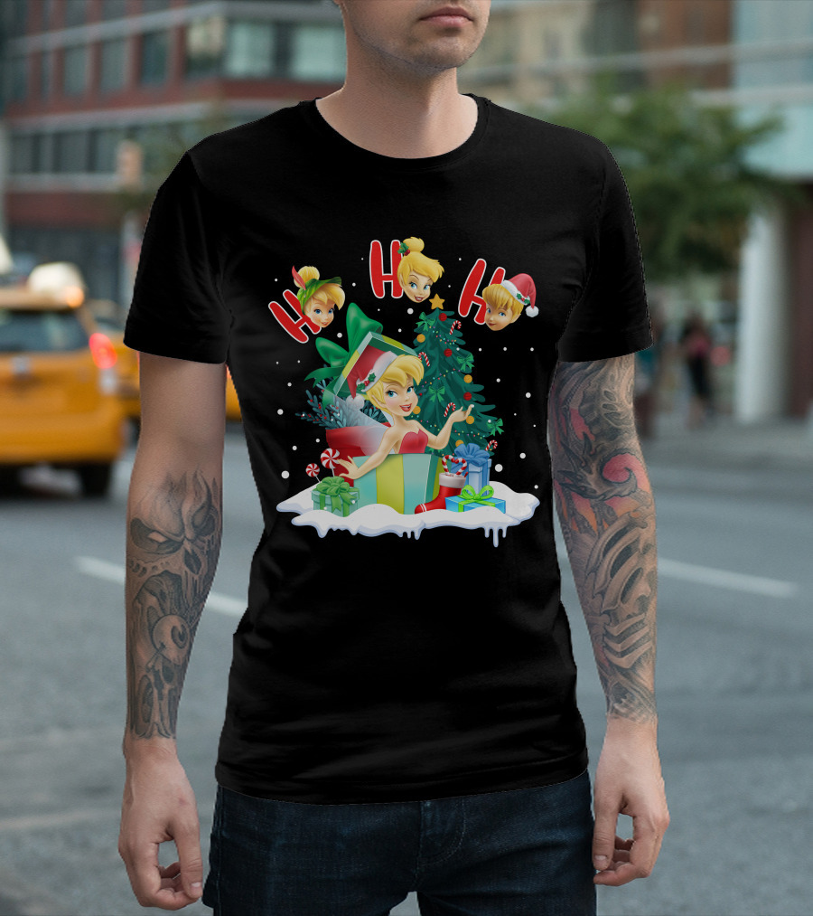 Tinkerbell Christmas Ho Ho Ho Holiday Cheer With Gifts And Tree T-Shirt