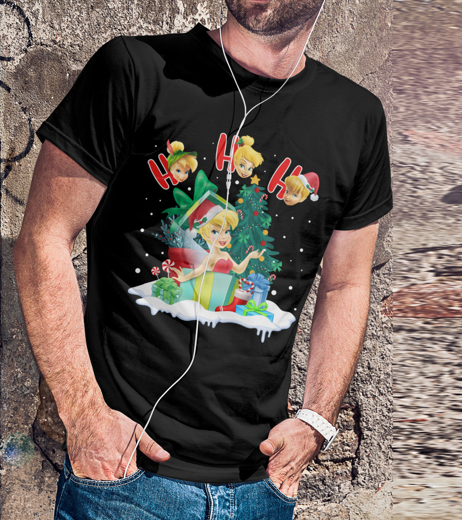 Tinkerbell Christmas Ho Ho Ho Holiday Cheer With Gifts And Tree T-Shirt