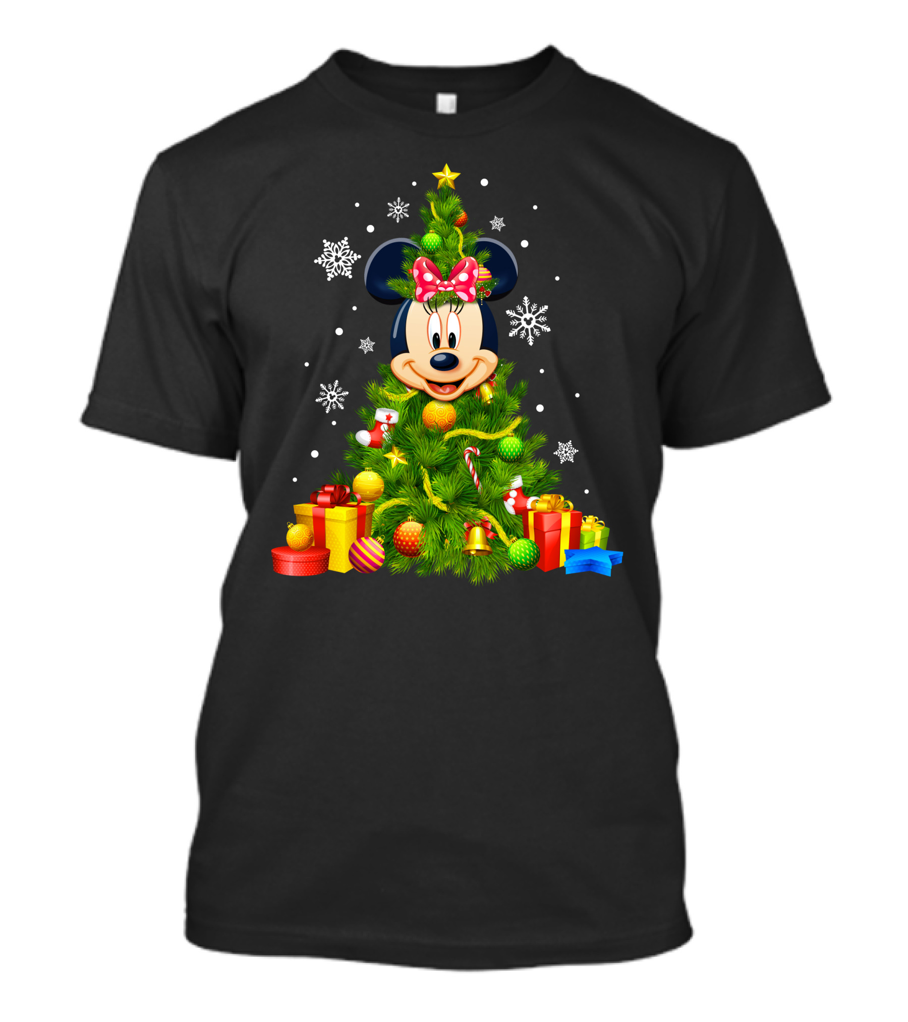 Minnie Mouse Christmas Tree With Gifts And Snowflakes T-Shirt