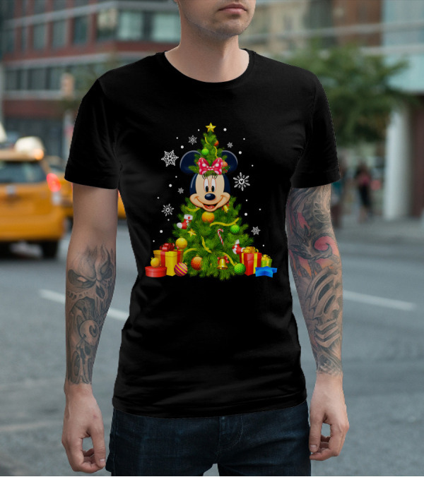 Minnie Mouse Christmas Tree With Gifts And Snowflakes T-Shirt