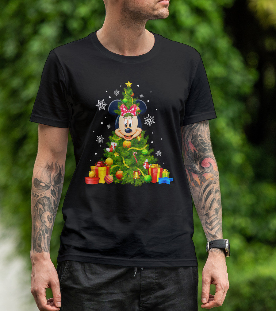 Minnie Mouse Christmas Tree With Gifts And Snowflakes T-Shirt