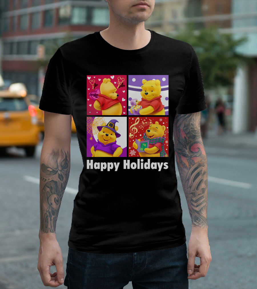 Happy Holidays Pooh Bear Festive Seasonal Celebrations T-Shirt