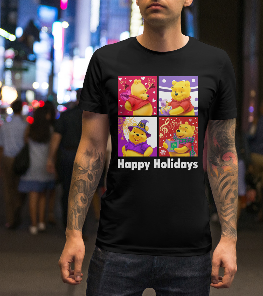 Happy Holidays Pooh Bear Festive Seasonal Celebrations T-Shirt