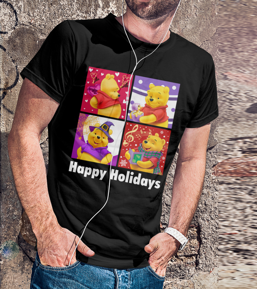 Happy Holidays Pooh Bear Festive Seasonal Celebrations T-Shirt