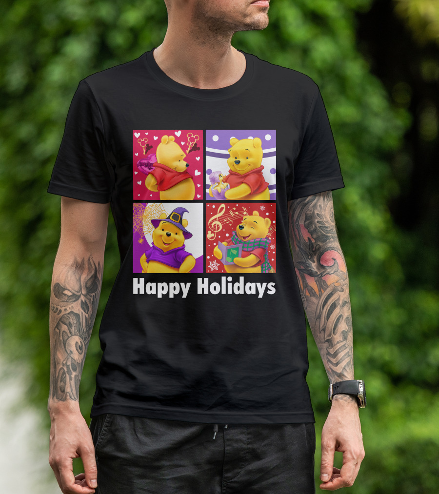 Happy Holidays Pooh Bear Festive Seasonal Celebrations T-Shirt