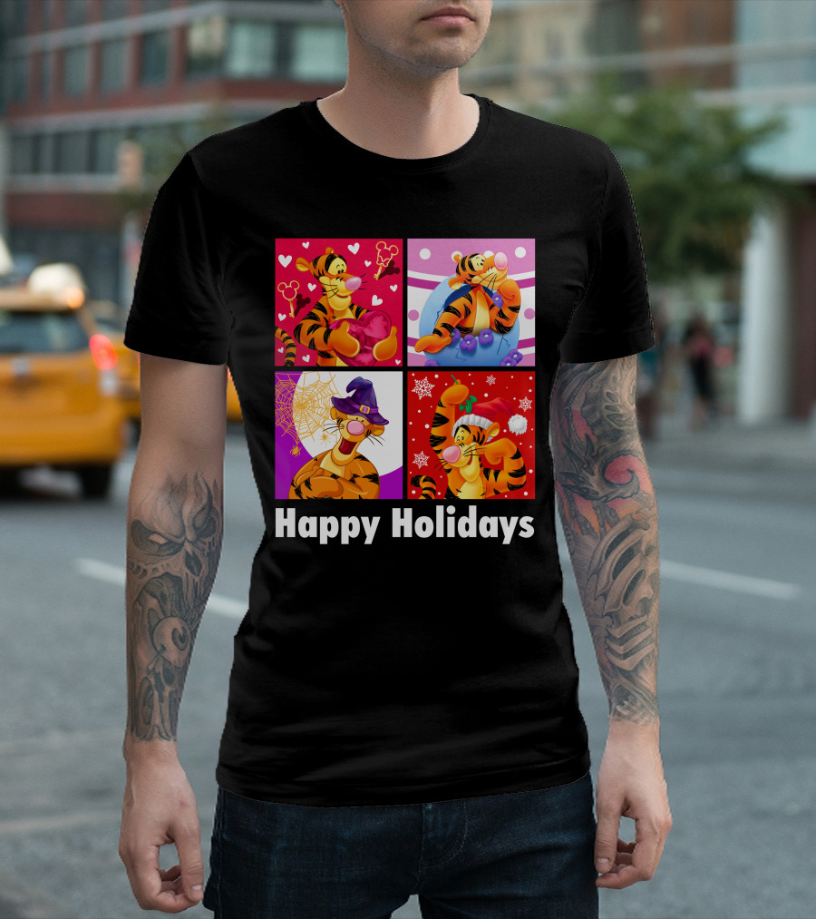 Happy Holidays Tigger Mickey Hearts Santa Halloween T-Shirt