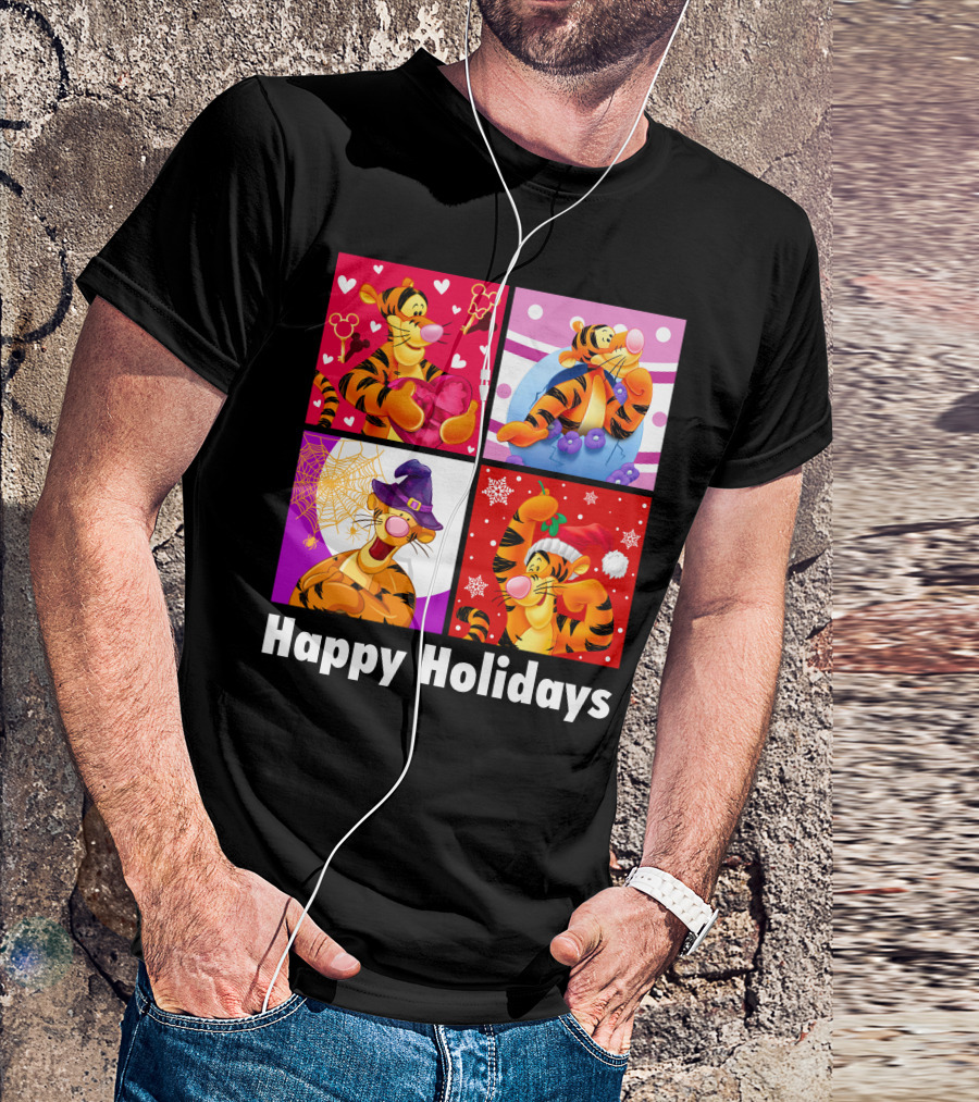 Happy Holidays Tigger Mickey Hearts Santa Halloween T-Shirt