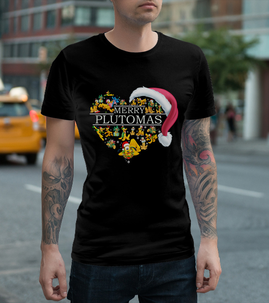 Merry Plutomas Heart With Santa Hat And Festive Pluto Characters T-Shirt