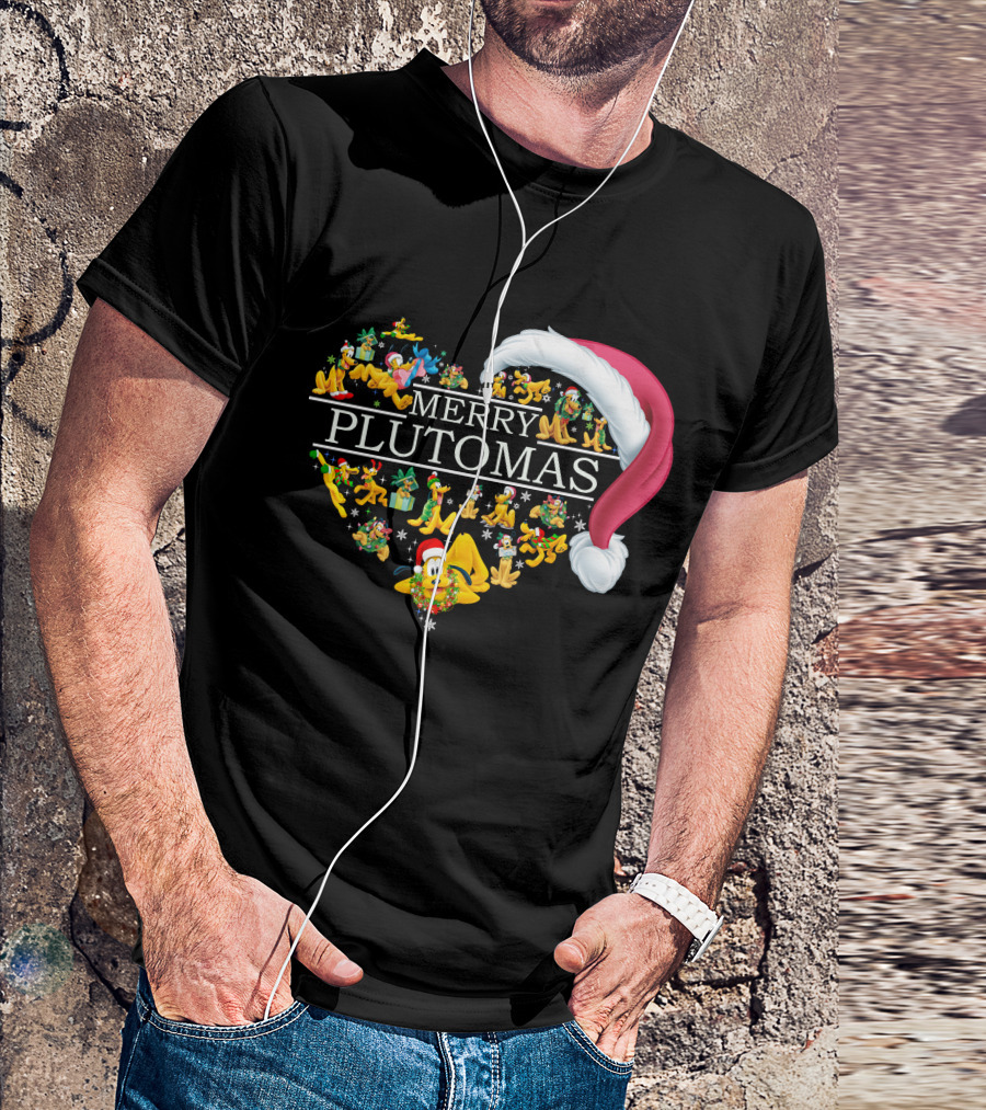 Merry Plutomas Heart With Santa Hat And Festive Pluto Characters T-Shirt
