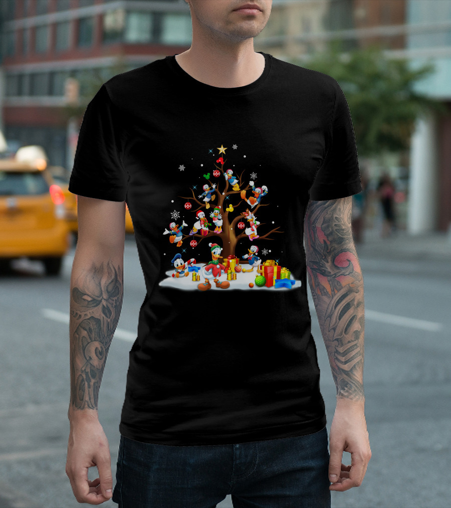 Donald Daisy Christmas Tree with Disney Characters and Snowflakes T-Shirt