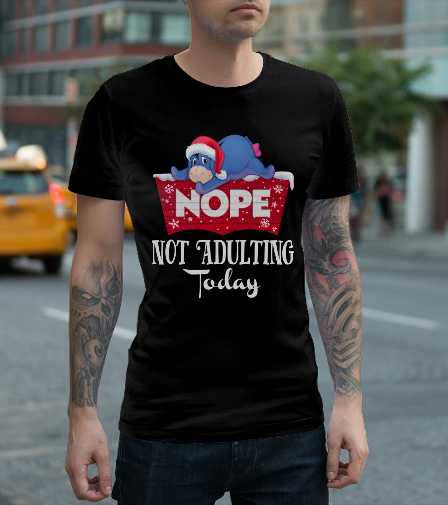 Eeyore Nope Not Adulting Today Holiday Santa Hat T-Shirt