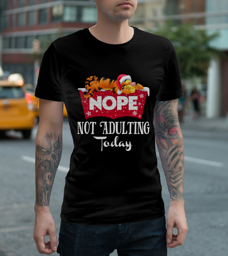 Tigger Nope Not Adulting Today Santa Hat T-Shirt