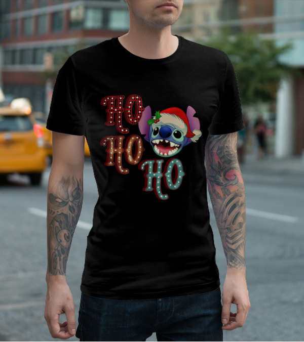 Stitch Ho Ho Ho Christmas Santa Hat T-Shirt