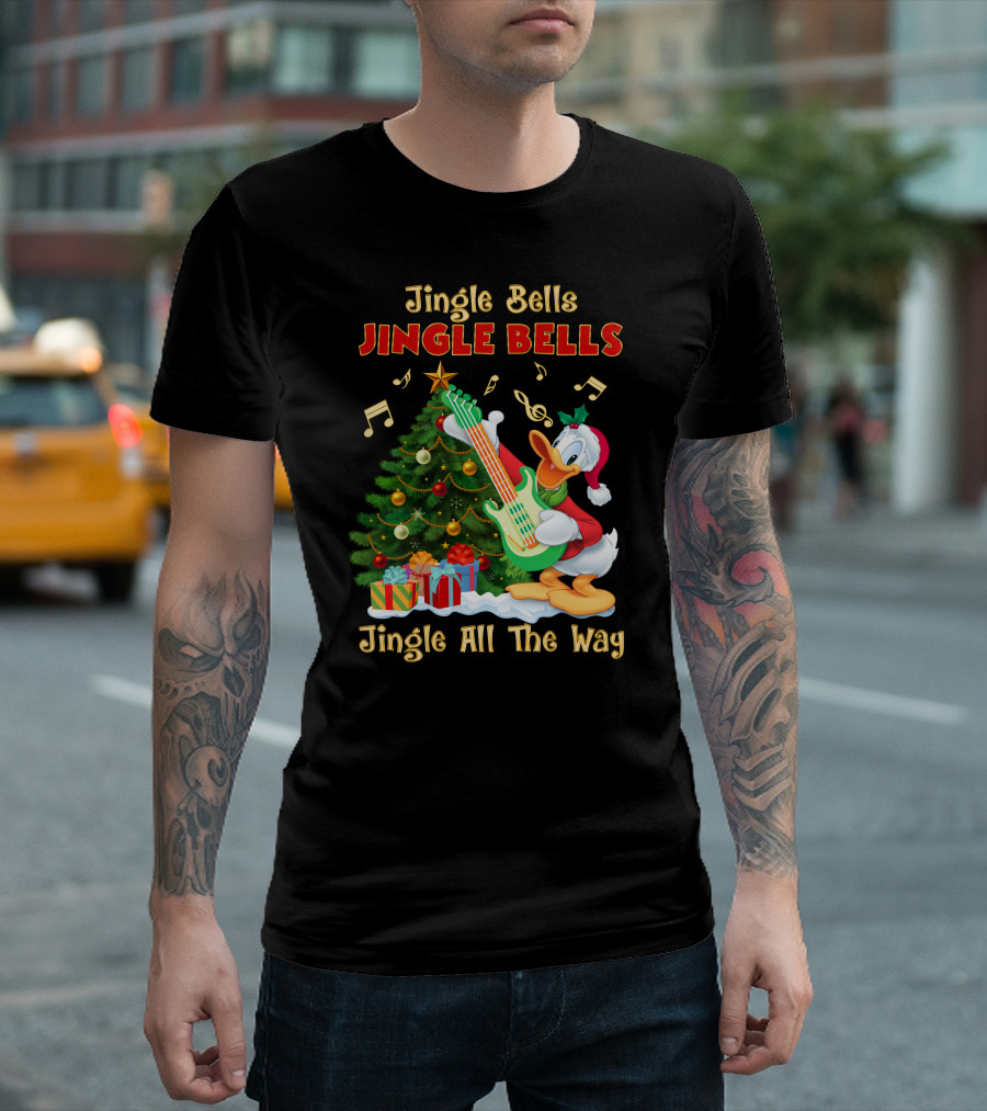 Jingle Bells Jingle All The Way Christmas Tree Donald Playing Guitar T-Shirt