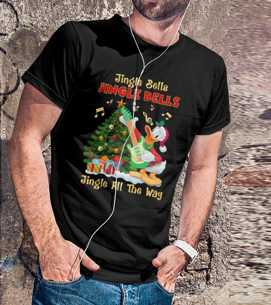 Jingle Bells Jingle All The Way Christmas Tree Donald Playing Guitar T-Shirt