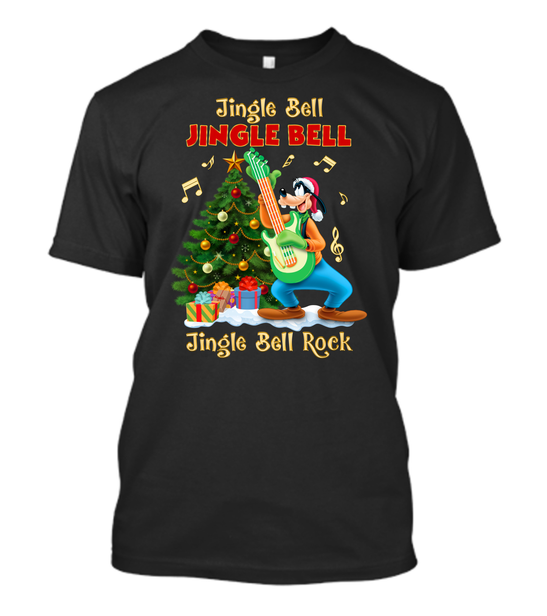 Jingle Bell Jingle Bell Jingle Bell Rock Goofy Christmas Tree Guitar T-Shirt