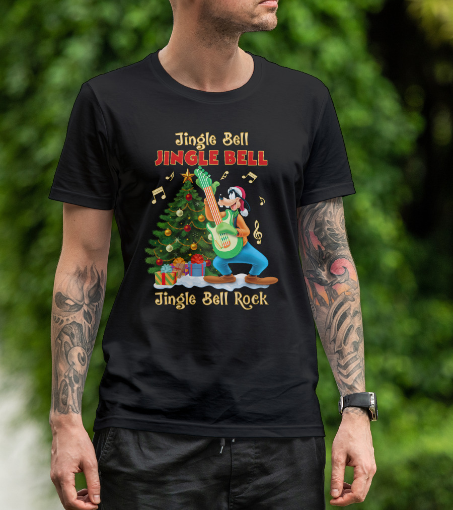 Jingle Bell Jingle Bell Jingle Bell Rock Goofy Christmas Tree Guitar T-Shirt