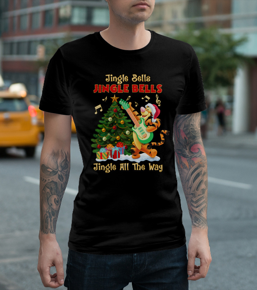 Tigger Jingle Bells Jingle All The Way Christmas Tree Guitar T-Shirt