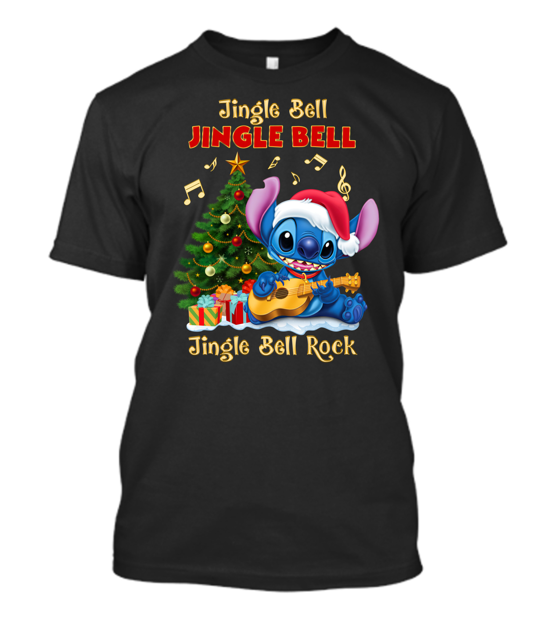 Jingle Bell Jingle Bell Jingle Bell Rock Stitch Christmas Tree Ukulele Holiday T-Shirt