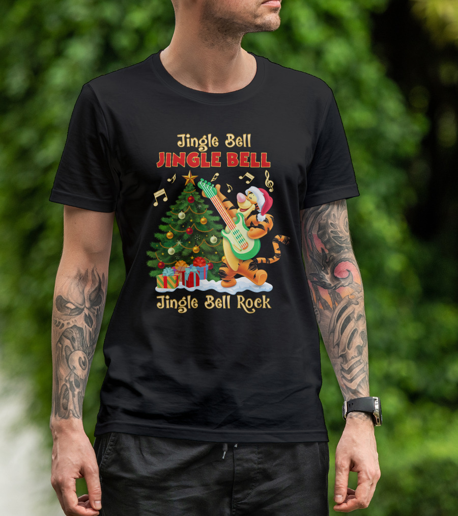 Jingle Bell Jingle Bell Rock Tigger Christmas Tree Guitar Holiday T-Shirt