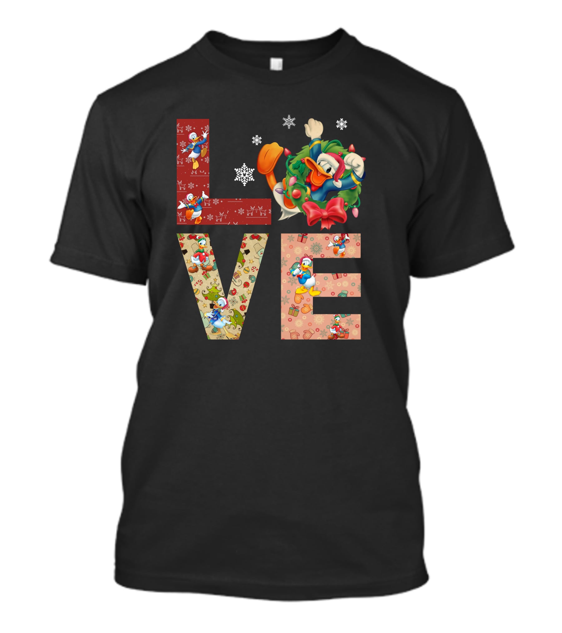 Love Donald Duck Christmas Wreath Snowflakes T-Shirt