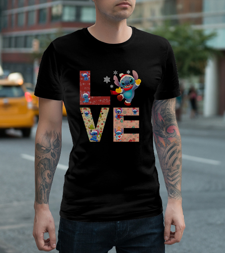 Stitch Love Christmas Holiday Snowflake Theme T-Shirt