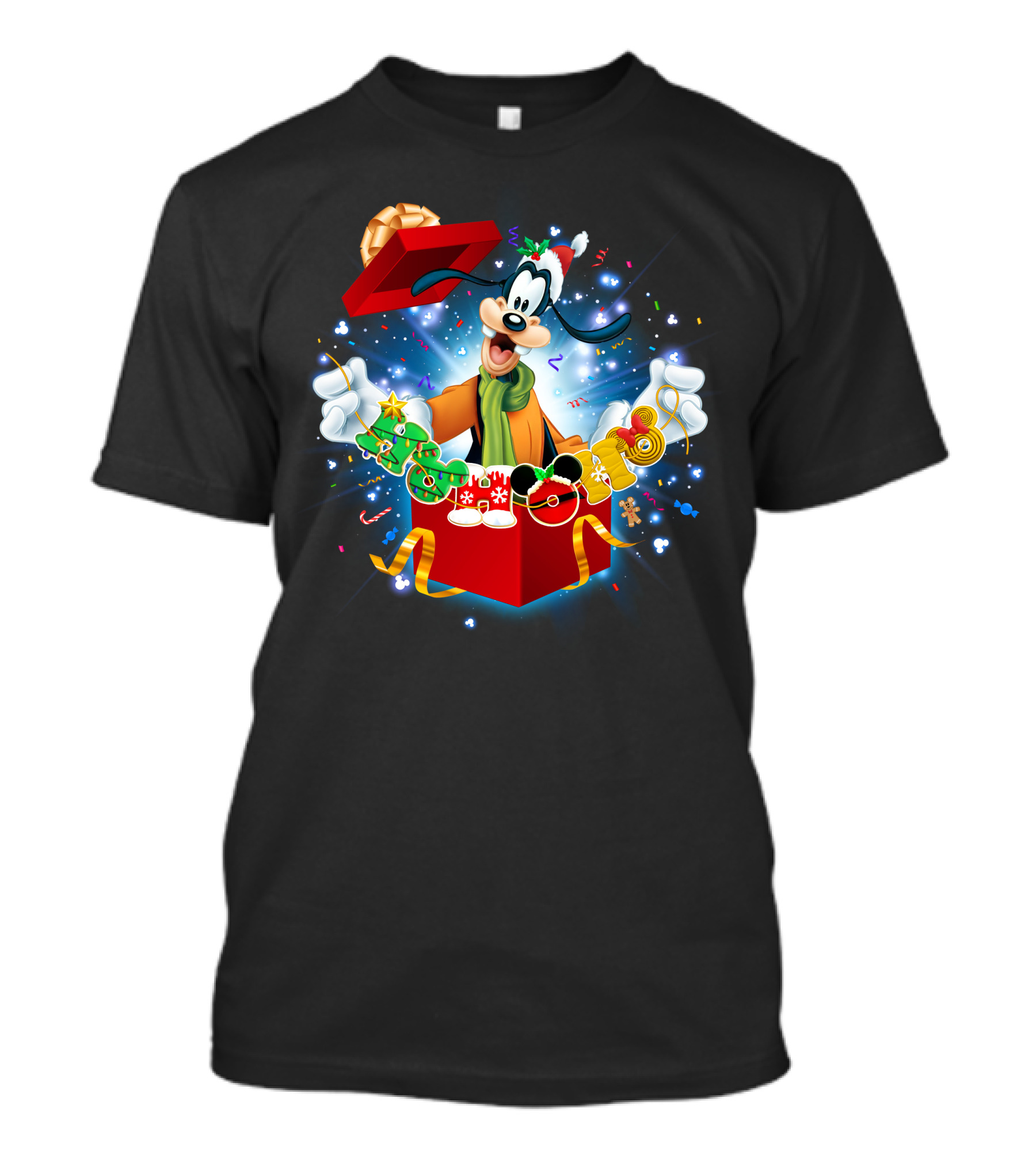 Goofy Christmas Gift Box With Mickey Mouse Ornaments T-Shirt