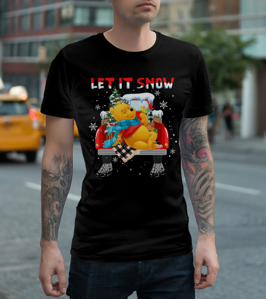 Let It Snow Pooh Winter Holiday Truck Scene T-Shirt