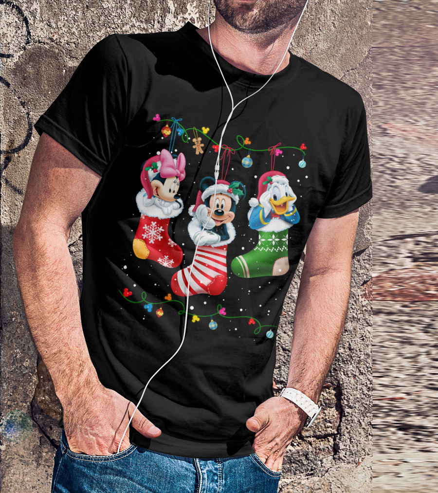 Mickey Minnie Donald Christmas Stockings T-Shirt
