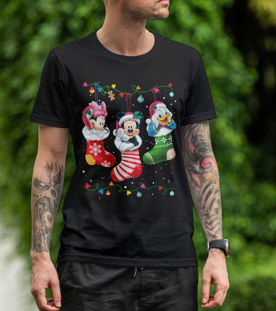 Mickey Minnie Donald Christmas Stockings T-Shirt