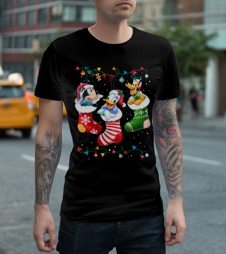Minnie Daisy Pluto Christmas Stockings Disney Holiday T-Shirt