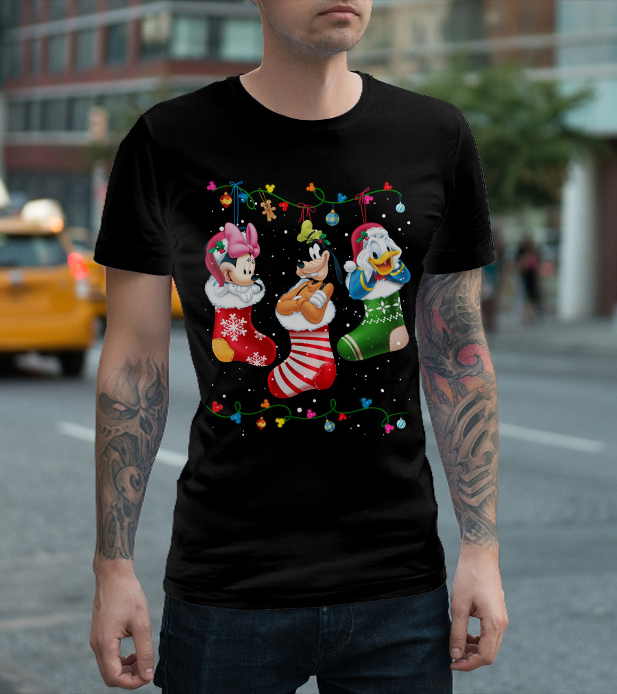 Minnie Donald Goofy Christmas Stockings Holiday T-Shirt