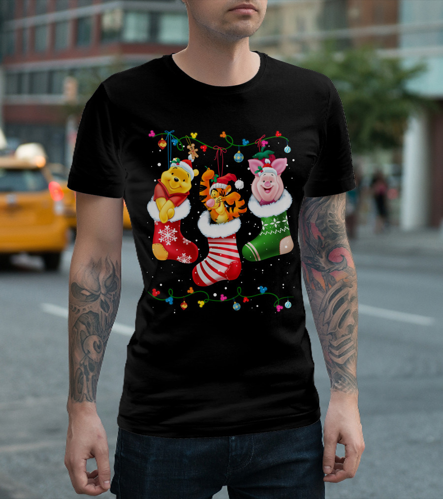 Pooh Tigger Piglet Christmas Stockings Holiday Cheer T-Shirt