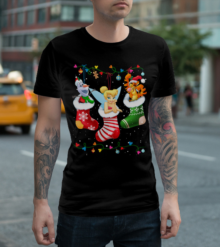 Tinkerbell Tigger Olaf Christmas Stockings T-Shirt